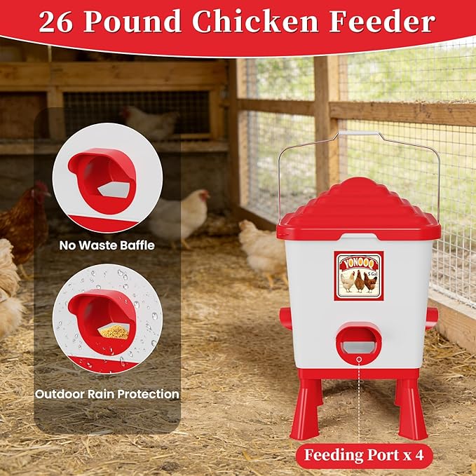 5 Gallon/26 Pounds Automatic Chicken Feeder and Waterer Set, Chicken Waterer with Automatic Float Valve, No Waste, Rain Proof Poultry Feeder, Chick Coop Accessories, for Chicken, Duck, Turkey