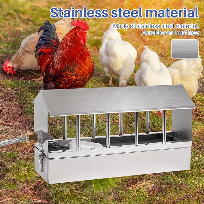 Automatic Chicken Waterer Stainless Steel Large Metal Chicken Waterer System Poultry Waterer Dispenser with Float Valve Kit Hose Accessories for Pigeon, Duck, Goose