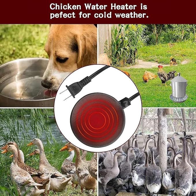 24.5cm Poultry Water Heater Chicken Water Heater Base 60W Deicer Heated Base Chicken Drinker Heated Pad US Plug Easy to Use Black