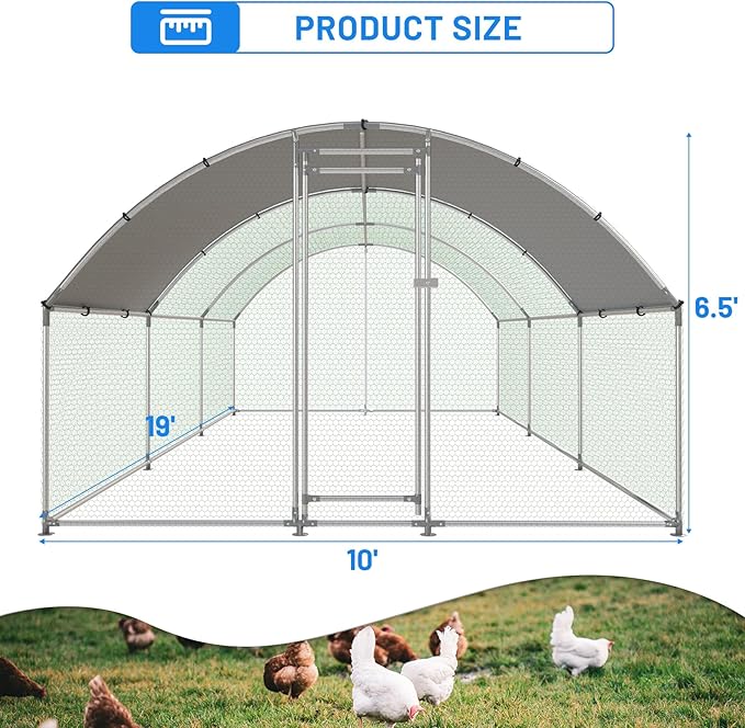 Large Metal Chicken Coop, Outdoor cage Run with Waterproof and Anti-UV Cover, Dome Roof Walk-in Poultry Cage Rabbit Duck House for Outside, Backyard and Farm.