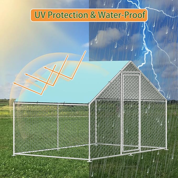 Sunny Heart Large Chicken Coop Run with Immersed Wire Mesh, Metal Chicken Coop for 6 Chickens Heavy Duty Chicken Run in for Yard with Waterproof Cover and Secure Lock -4M(158''X 77''X118'')