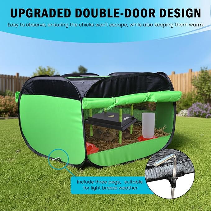 Chicken Brooder Box for Chick Starter Kit Upgrade Brooder Box for Chicks Brooder Tent with 10 * 12inch Brooder Heating Plate 4-in-1 Bundles with Chicken Feeder, Waterer (Brooder Set,Green)