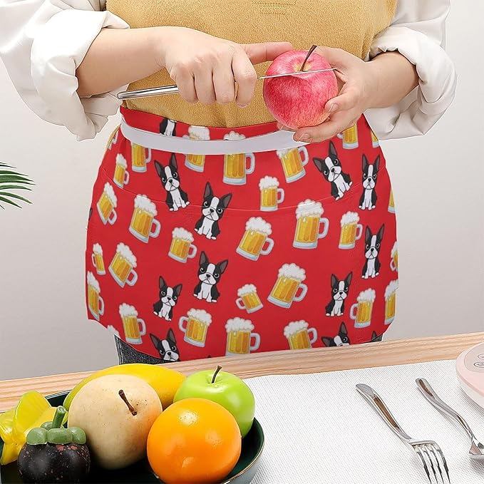 Half Apron with 3 Pockets Chef Cooking Kitchen Restaurant Aprons for Women Men