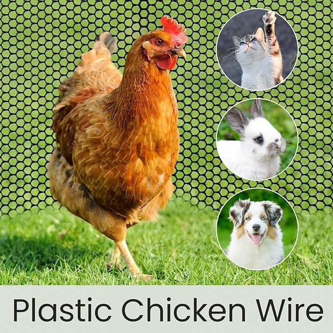 Landical 6 Rolls Plastic Chicken Wire Fencing Mesh 15.7 in x 10 ft Each Plastic Mesh Fence with Zip Ties Hexagonal Poultry Netting Garden Fencing Cat Fencing and Bird Netting(Black)