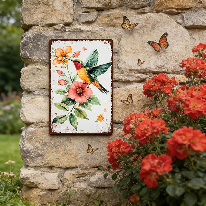 Metal Tin Sign Hummingbird Watercolor Colorful Bird Metal Sign Hummingbird Art Decor Hummingbird Paradise Wall Sign 8x12 Inch
