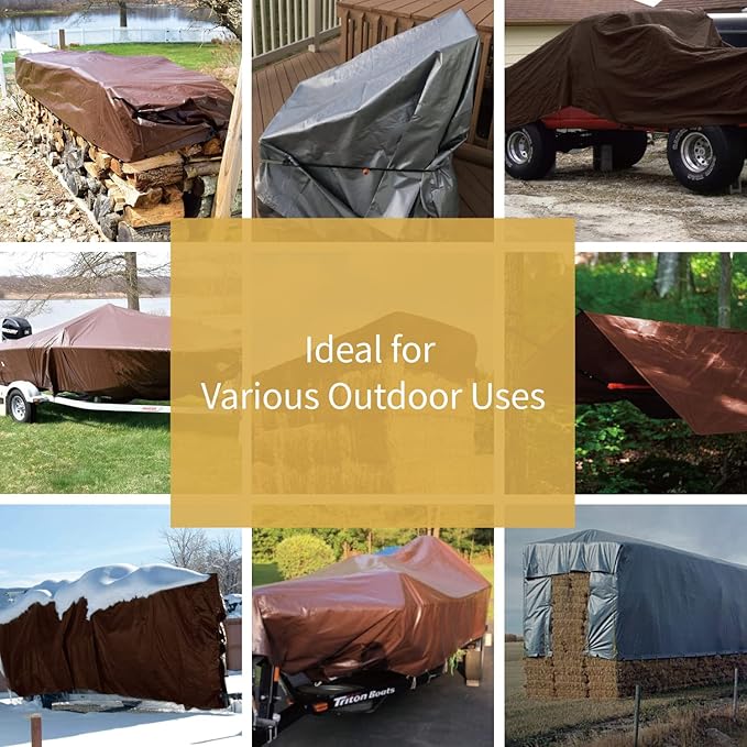 GUARD SHIELD Tarps Heavy Duty Waterproof 30x30 Feet Brown/Silver Poly Tarp Cover Outdoor Thick UV Resistant Tarpaulin with Grommets 10mil