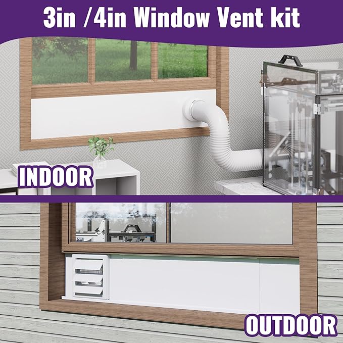 Mxclimate Window Vent Kit Fit with 3”/4” Ducting Hose for Sliding Windows,Adjustable Window Seal Kit for Duct Fans,3D Printer Enclosure,Dryer,Grow Tent