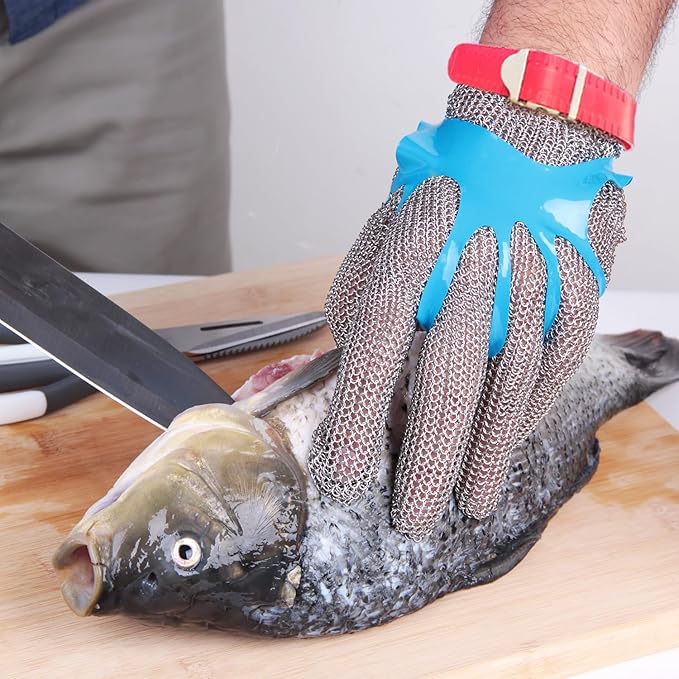 Cut Resistant Stainless Steel Metal Mesh Glove, Food Grade Chainmail Glove for Cutting, Butcher Gloves for Oyster Shucking Fish Filleting Food Processing Leather Cutting (Medium (Pack of 1))