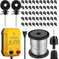 Electric Fence for Preventing Animals Intruding 2 Mile 110VAC 0.5 Joule Electric Plug in Fence, 50 Black Insulator and 1 Socket Tool 250ft Aluminum Wire for Animals and Keep Out Predators