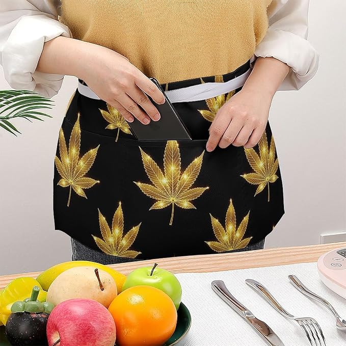 Unisex Chef Waiter Apron Waist Half Short Serving Aprons with 3 Pockets