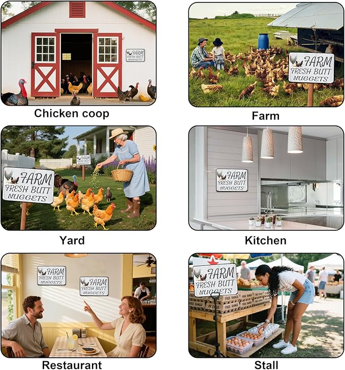 Funny Chicken Sign Gift 2 Pack Ouffun Farm Fresh Butt Nuggets Tin Sign for Home Farm Chicken Coop Farmhouse Kitchen Garden Decor 8 X 12 Inch