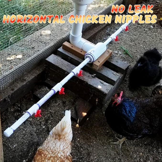 (18 Pack) Horizontal Chicken Waterer Nipples with 1/2'' PVC Tee Fittings for DIY Automatic Chicken Waterering System