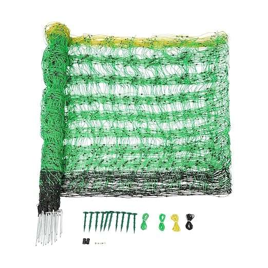 Electric Fence Netting, 50"H X 164'L Portable PE Net Fencing with Stakes Electric Poultry Enclosure for Goats, Pigs, Dogs for Backyards, Homesteads, Gardens, Farms (Green)