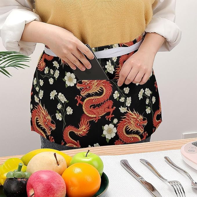 Half Apron with 3 Pockets Chef Cooking Kitchen Restaurant Aprons for Women Men
