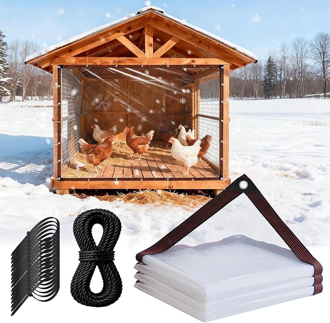 6.6x10ft Chicken Coop Cover for Winter,Chicken Coop Tarp with Elastic Cords & Rope,Waterproof Windproof Winterizing Insulation for Chicken Run,Porch Patio Poultry Enclosure