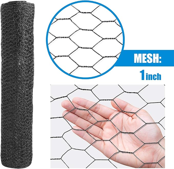 Fencer Wire 20 Gauge Black Vinyl Coated Poultry Hex Netting with 1 inch Mesh (4 ft. x 150 ft.)