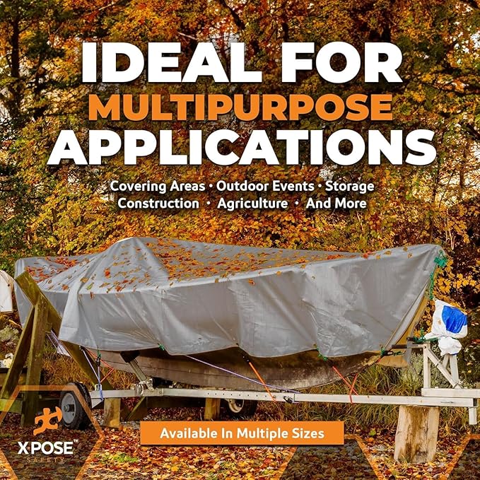 Heavy Duty Silver Poly Tarp 30' X 40' - Bulk Half Pallet (14 Pack) - Multipurpose Protective Cover - Durable, Weather Proof & Tear Resistant - 12 Mil Thick Polyethylene - by Xpose Safety