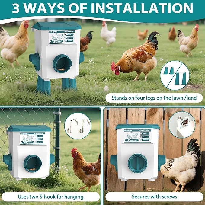 Chicken Feeder and Waterer Set - 2.8 Gallon/26 Pounds, Automatic Chicken Waterer with 4 Cups & 3 Feeder Ports, No Waste Poultry Feeders & Waterers, Chicken Coop Accessories for Hens/Ducks/Poultry