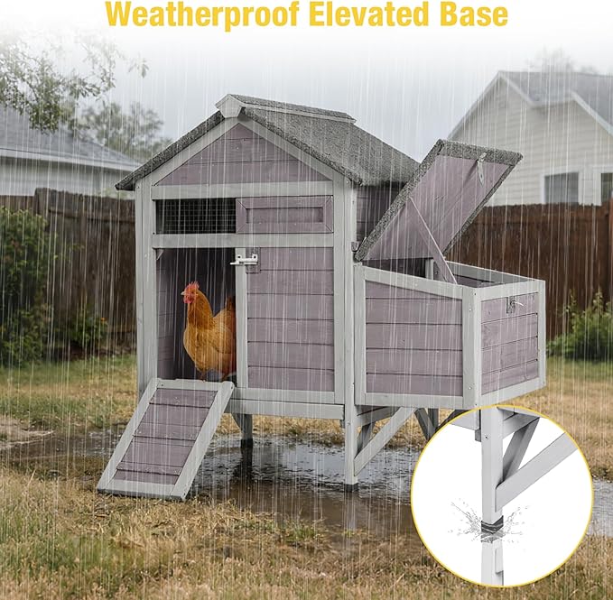 Chicken Coop with Nesting Box & Leak-Proof Tray – Outdoor Wooden Poultry House for Chickens, Rabbits, Ducks