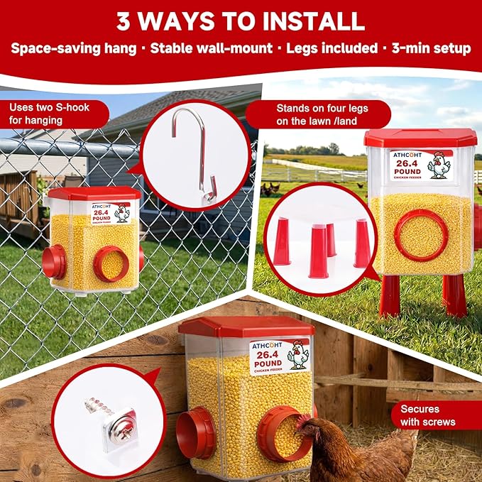 Large Chicken Feeder and Waterer Set 3.1 Gallon/26.4 Pounds, Automatic Chicken Waterer with 4 Cups & 3 Feeder Ports No Waste Poultry Feeders & Waterers, Chicken Coop Accessories for Hens/Poult