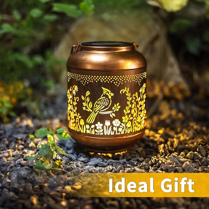 Cardinal Solar Lanterns Outdoor Waterproof Solar Lights Cardinal Birthday Gifts for Women Mom Grandma Hanging Metal Lantern Outside Decoration for Yard,Porch,Patio,Backyard,Lawn,Garden Decor