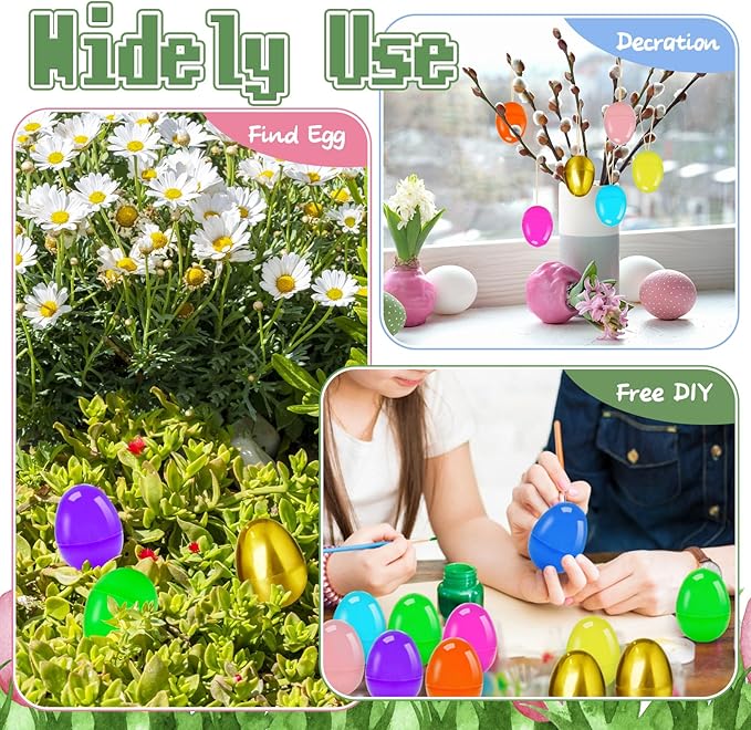 Bvrbaory 100 Pcs 2.4" Fillable Easter Eggs,Bulk Plastic Hinged Empty Eggs,Bright Colorful Easter Egg,Assorted Colors for Easter Egg Hunt,Basket Stuffers,Party Favors,Treasure Box,Classroom Prizes