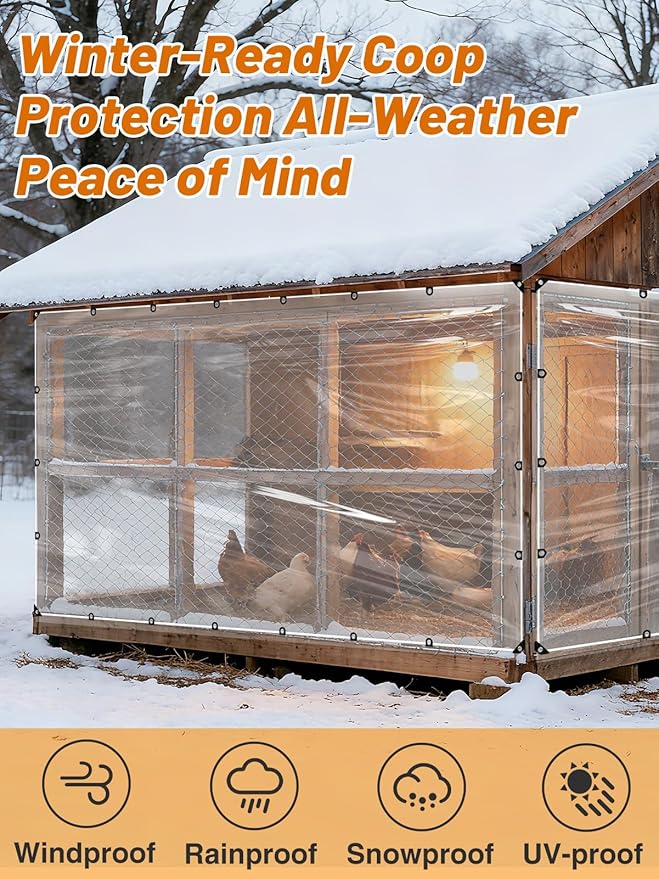 2 Pcs 6.6 x 10 ft Thicken Waterproof Clear Tarp - 5 mil Anti-Tear Windproof Garden Transparent Poly Tarpaulin, Snowproof PVC Tarp with Grommets for Winter Greenhouse Patio Enclosure Chicken Coop