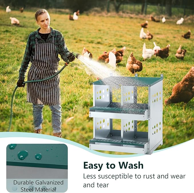 Chicken Nesting Box for Laying Eggs - 4 Room Chicken Laying Boxes, Nesting Boxes for Chickens, Heavy Duty Metal Chicken Coop (22.05" L x 16.92" W x 25.59" H)