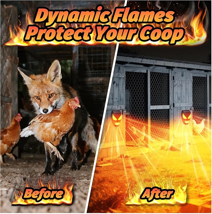 Solar Coyote Deterrent Predator Lights - Nocturnal Animal Repeller with Red LED Flashing Lights for Chicken Coop, Yard & Garden Protection Against Raccoons, Foxes, Deer, Skunks, Hawks 4 PCS