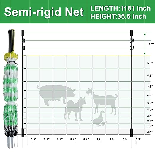 2 Pack Premium Electric Semi-Rigid Fence Netting 35.4"H x 98.42'L, Pre-Assembled Posts Raised to 47.2"H, Can Add Additional Polywire to Ensure Safety for Backyards,Homesteads,Gardens,Farms,and Ranches