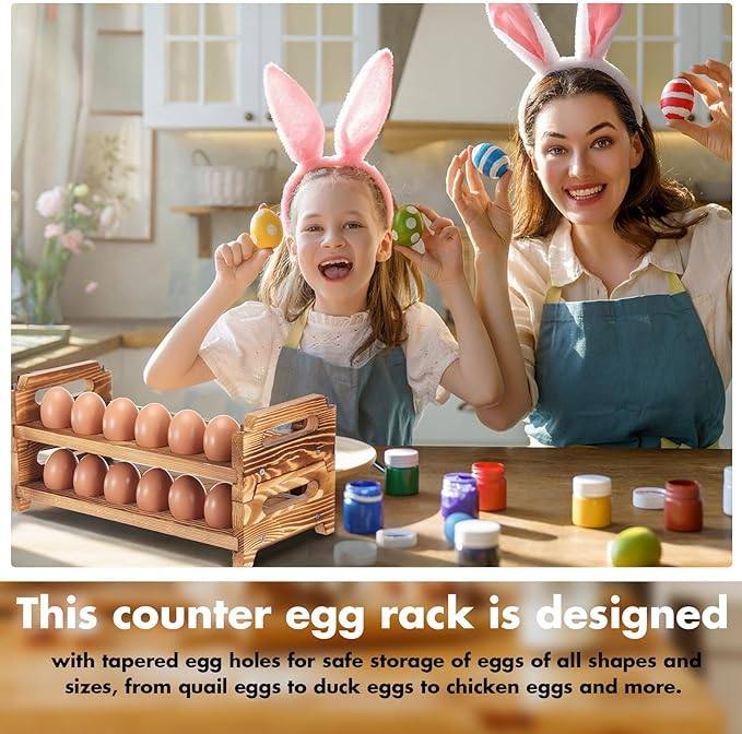 Maxcheck 6-tier Stackable Wooden Egg Holder, Large Capacity for 108 Eggs, Countertop Storage Rack with Handles for Kitchen Organization and Fridge, Farmhouse Easter Egg Display