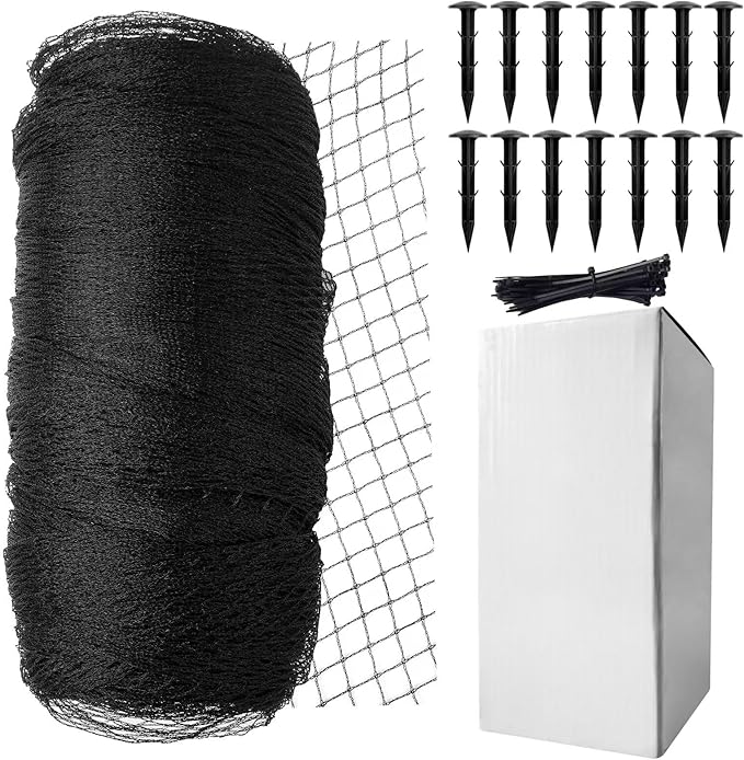 Koi Fish Pond Netting Shield 20ft x 30ft, Black Heavy Duty Pool Leaf net Cover, Protects Garden Pond from Heron,Birds,Cats & Predators Away, Durable & Stakes Included (Black)