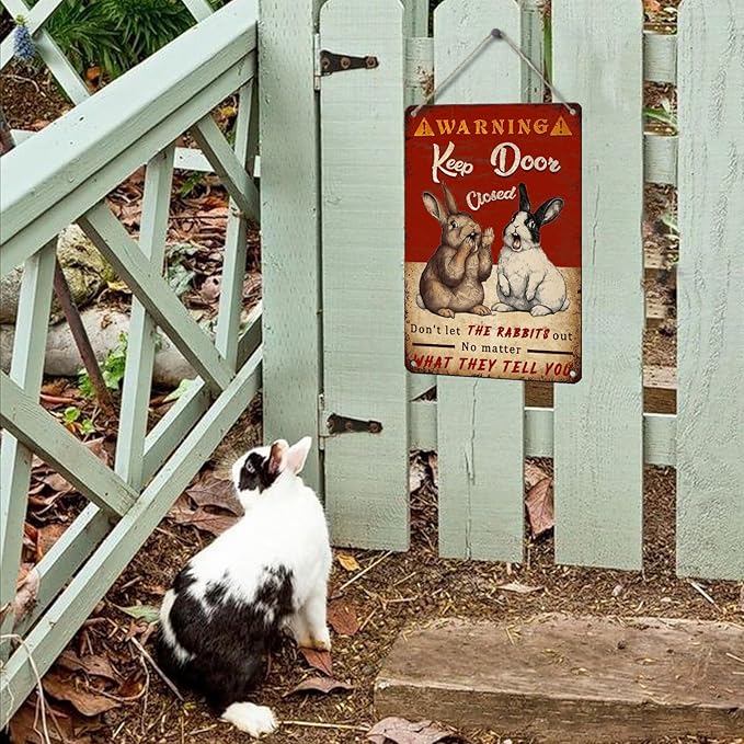 PEACHGARDEN Rabbit Vintage Metal Sign No Matter What the Rabbits Say Funny Wall Decor for Home Farmhouse Outdoor Yard Bar 8x12inch