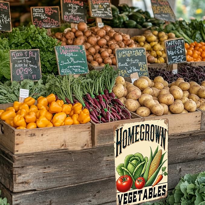 Homegrown Vegetable Wall Decor Vegetable Tomato Corn Metal Tin Sign 12x16 Inch Home Restaurant Kitchen Farm Garden Yard Sign Outdoor Art Wall Decor