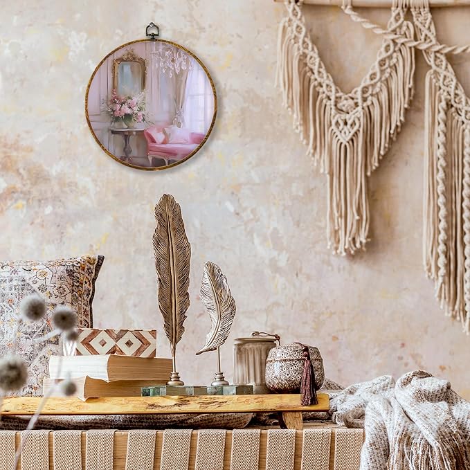 shiviody French Girls Room Canvas Wall Art Decor, Coquette Preppy Trendy Wall Art Decor, Rococo Style Girly Round Hanging Frame Prints Decorations for Girls Room Dorm Bedroom 10"x10"