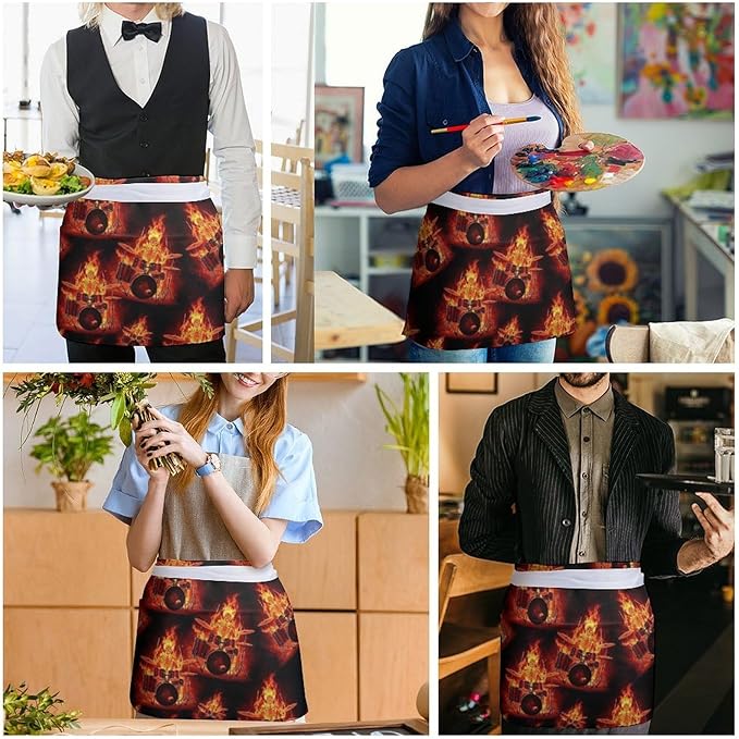 Short Aprons for Servers Unisex Chef Works Waitress Apron with 3 Pockets