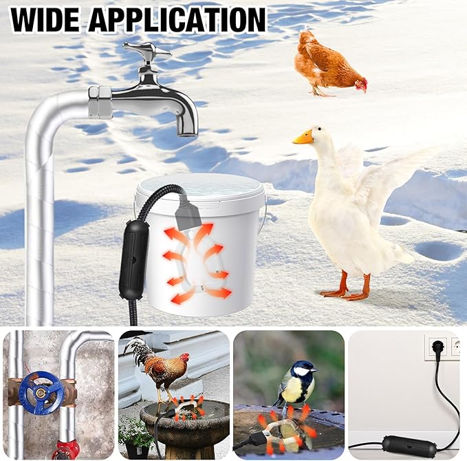 150w/250w/500w Livestock Water Heater De-icer, Submersible Cast Aluminum Utility Heated for Farm Poultry Water Trough, Tank, Bird Bath, Chicken Coop with Thermostat for Winter(White,500w)