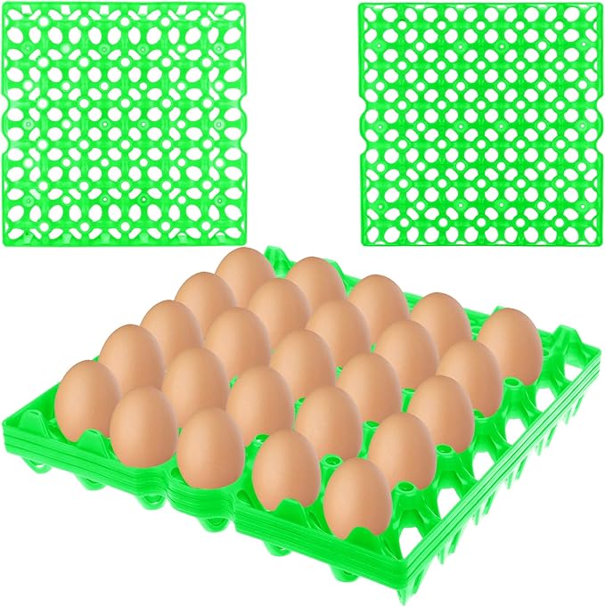 6-Pack Plastic Egg Tray Egg Crates 30-Egg Flats for Home Chicken Farmers, Stackable Egg Cartons Hold Multiple Eggs, Great for Storing, Sorting, and Shipping Eggs, Durable and Reusable (Green)