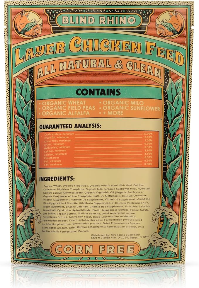 wobniaR Layer Chicken Feed - Blind Rhino All Natural & Clean Whole Grain Layer Chicken Feed (Chickens 20+ Weeks Olds)