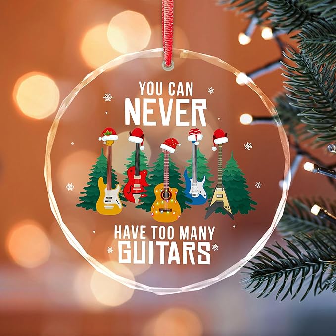 Guitar Ornament 2025 - Electric Guitar Ornaments for Christmas Tree - Cool Guitarist Gifts for Guitar Lovers, Men, Women, Music Lovers, Guitar Teacher - Electric Bass Acoustic Guitar Glass Ornament