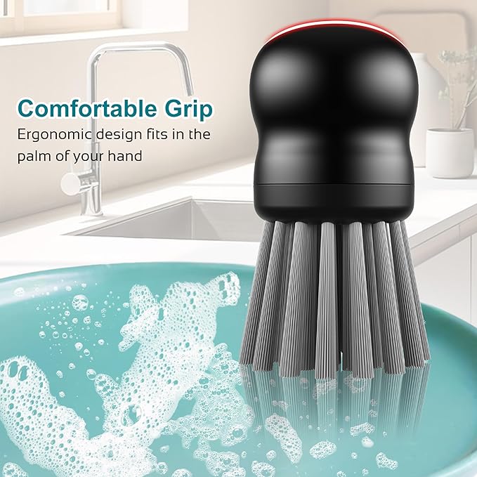 Mini Dish Brush for Cleaning Chicken Shredder, Palm Brush Dish Scrubber with Ergonomic Grip, Kitchen Brush for Washing Dishes, Pans, Pots, Sink (4, Black)