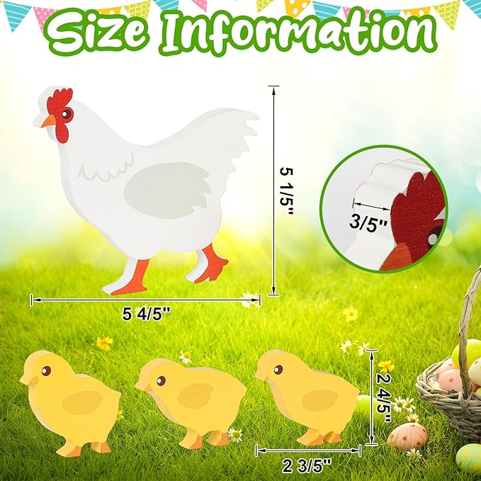COCHIE Cute Wooden Chickens Decorations Indoor, Spring Farmhouse Chicks Blocks Tiered Tray Decor, Funny Wood Chicken for Home Table Desk Door Shelf (Set of 4)