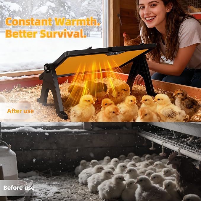 Smart Chick Brooder Heater Plate with Adjustable Temperature (86–167°F) & 0–12H Timer, Built-in Temperature Sensor, 12"x16" Dual-Sided Brooder Plate for Chicks, Remote Control & Adjustable Angle