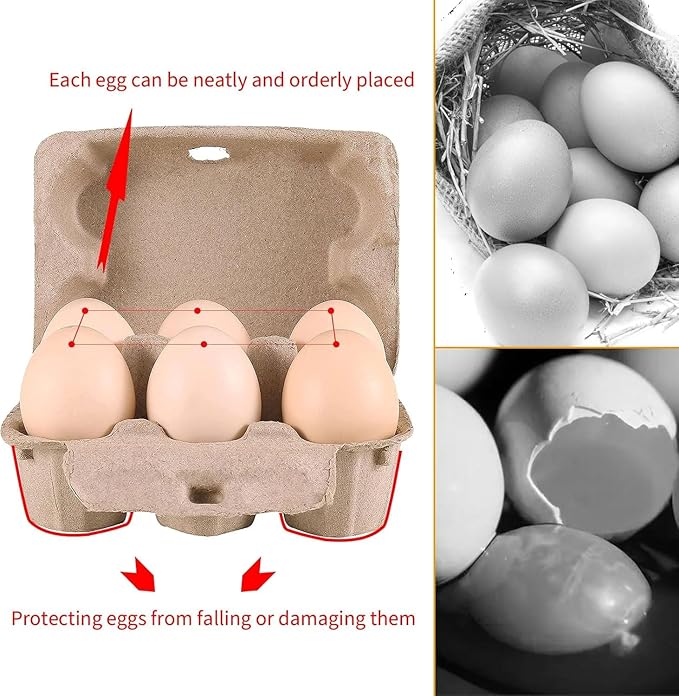 50 Pieces Natural Material Empty Egg Cartons, Each Holds 6 Fiber Egg Carton For Home, Farm, Market, Camping, Picnic, Travel,Reusable.