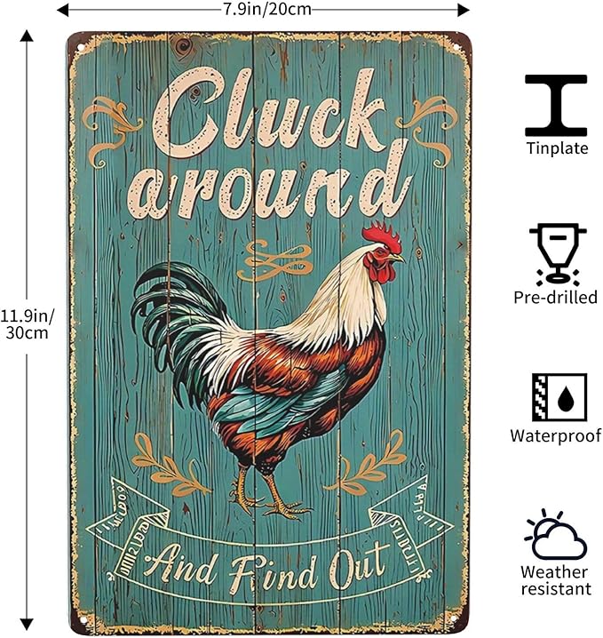 Funny Chicken Cluck Around And Find Out Funny Chicken Sign Farm Chicken Coop For Kicthen Garden Decor Vintage Metal Tin Sign Wall Plaque For Yard Outdoor Decor 12x8 Inch