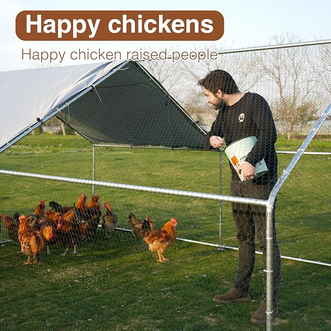 Large Metal Chicken Coop for 40-45 Chickens, Walk-in Chicken Run, Chicken Pen Outdoor W/Cover, Waterproof & Anti-UV, 26.3' D x 9.8' W x 6.4' H, Wire Mesh Poultry Cage for Yard #LYJL08JD-US