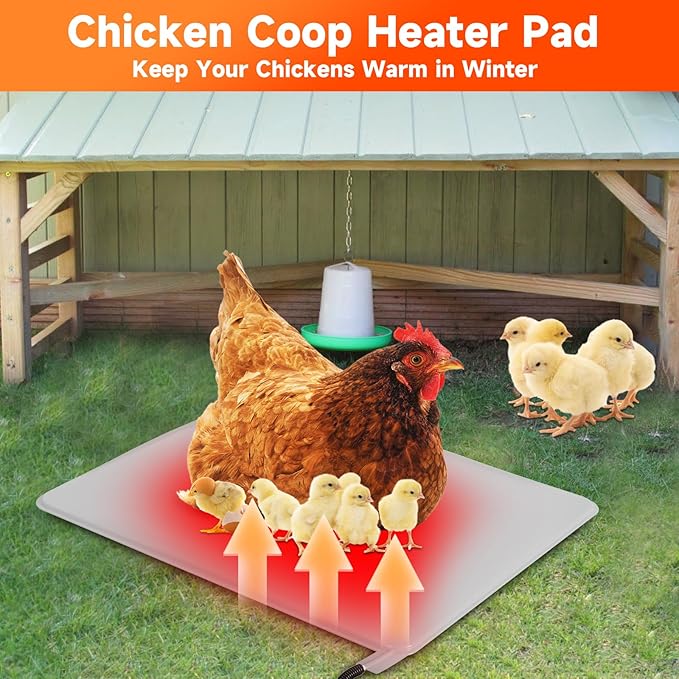 Chicken Heating Pad with Adjustable Digital Thermostat, Electric Chicken Heated Mat with Chew Resistant Cord, Waterproof Outdoor Chicken Coop Heater for Baby Chicks, Brooder Heater Warming Pad, White