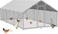 Large Metal Chicken Coop Run with Roosting Perch, Outdoor Poultry Cage with Waterproof & UV-Resistant Cover for Chickens, Ducks, Rabbits in Yard or Farm Use, Spire Roof(8.9'W x17.7'L x 6.6'H)