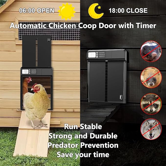 Automatic Chicken Coop Door - Thickening Aluminum Automatic Chicken Coop Door Battery Powered with Timer LCD Screen - Waterproof Chicken Coop Door Chicken Coop Accessories