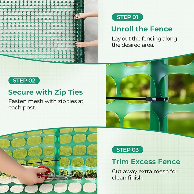 Ohuhu Plastic Garden Fence Roll, 4'x100'/10.7LB Reusable Netting Plastic Safety Fence Roll, Temporary Pool Fencing Snow Fence, Construction Fencing Poultry Fence for Deer Rabbits Chicken Dogs